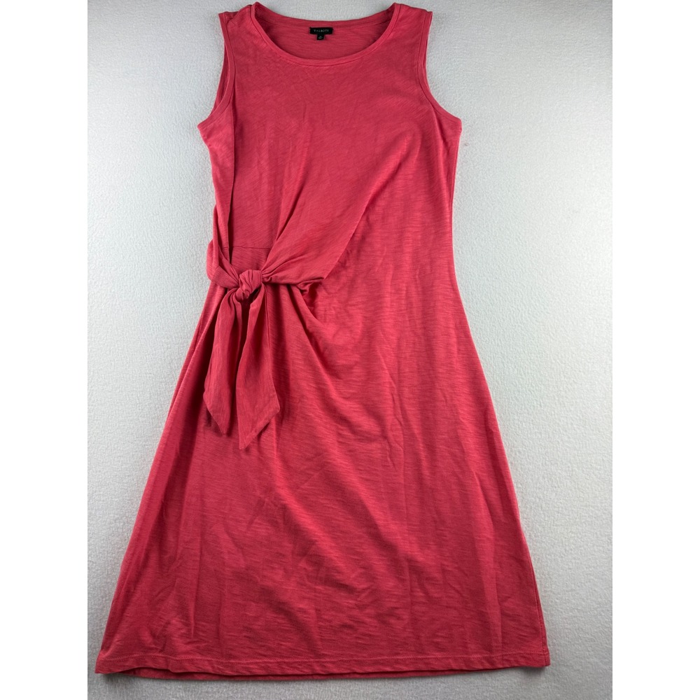 Talbots Womens Medium Coral Pink Slub Knit Sleeveless Side Tie Waist Dress